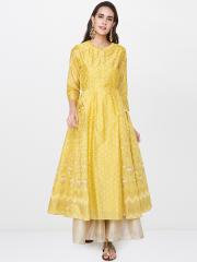 Global Desi Women Yellow Printed Anarkali Kurta