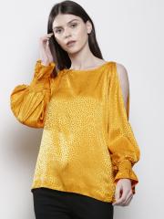 DOROTHY PERKINS Women Yellow Self Design Top