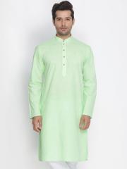 VASTRAMAY Men Green Solid Straight Kurta