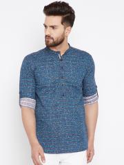 even Men Blue Printed Straight Kurta