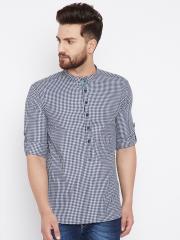 even Men Blue Checked Straight Kurta