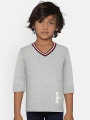 Tommy Hilfiger Boys Grey Solid Pullover Sweater