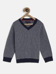 Tommy Hilfiger Boys Grey Striped Pullover Sweater