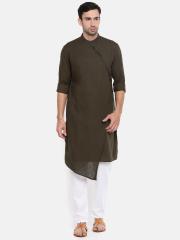 The Indian Garage Co Men Brown Solid Straight Kurta