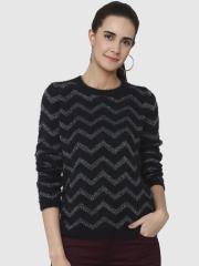 Vero Moda Women Black Self-Design Sweater