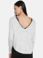 Vero Moda Women Grey Solid Pullover Sweater