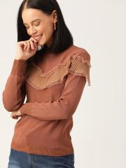 DressBerry Women Brown Solid Pullover Sweater