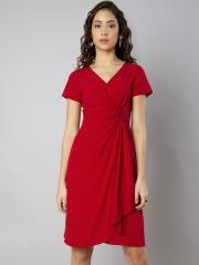 FabAlley Women Red Solid Wrap Dress