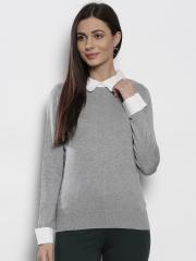 DOROTHY PERKINS Women Grey Melange Solid Pullover