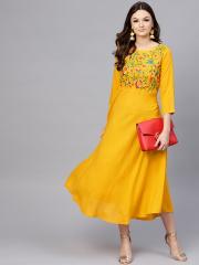 aasi Women Yellow Solid Maxi Dress