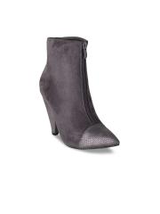 SHUZ TOUCH Women Grey Solid Heeled Boots