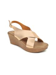 VALIOSAA Women Gold-Toned Solid Sandals