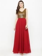 Just Wow Women Maroon Embellished Maxi Dress