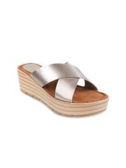 Metro Women Silver-Toned Solid Sandals