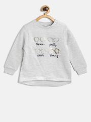 Losan Girls Grey Melange Printed Sweatshirt