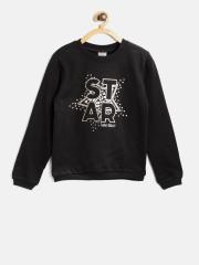 Losan Girls Black Printed Sweatshirt