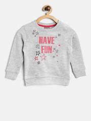 Losan Girls Grey Melange Printed Sweatshirt