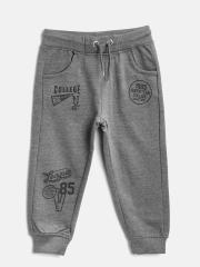 Losan Boys Grey Melange Solid Joggers with Printed Detail