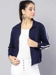 Harpa Women Navy Blue Solid Tailored Jacket