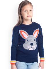 Cherry Crumble Girls Navy Blue Printed Pullover