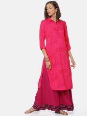 Rangriti Women Pink Printed Straight Kurta