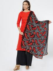 Dupatta Bazaar Women Black & Red Embroidered Dupatta