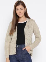 Cayman Women Beige Self Design Cardigan