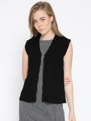 Cayman Women Black Self Design Cardigan