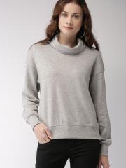 FOREVER 21 Women Grey Melange Solid Sweatshirt