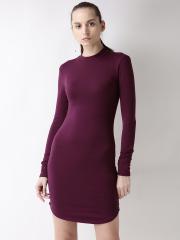 FOREVER 21 Women Burgundy Solid Bodycon Dress