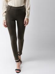 FOREVER 21 Women Olive Green Ankle-Length Leggings