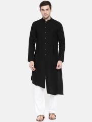 Freehand Men Black Solid Straight Kurta