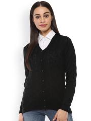 Cayman Women Black Self Design Cardigan