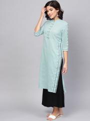 W Women Blue Solid Straight Kurta