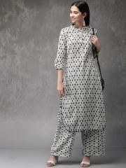 Anouk Women Off-White Printed Kurta with Palazzos