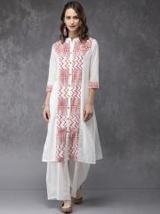 Anouk Women White Printed Kurta with Palazzos