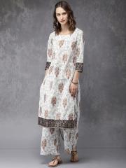 Anouk Women Off-White Printed Kurta with Palazzos