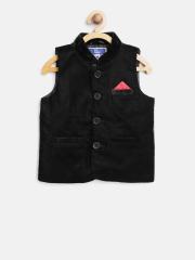 612 league Boys Black Solid Velvet Nehru Jacket