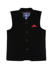 612 league Boys Black Solid Velvet Finish Nehru Jacket