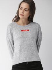 FOREVER 21 Women Grey Melange Solid Sweatshirt