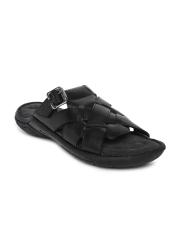 Ruosh Men Black Leather Comfort Sandals