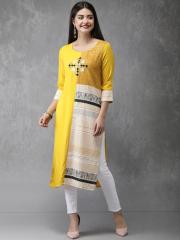 Anouk Women Mustard Printed Straight Kurta