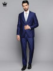 Louis Philippe Men Navy Blue Self-Design Single-Breasted Slim Fit Formal Suit