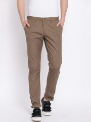 Blackberrys Men Olive Brown Regular Fit Solid Trousers