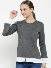 Belle Fille Women Grey Solid Sweatshirt