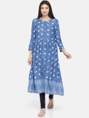 Global Desi Women Blue Printed Anarkali Kurta