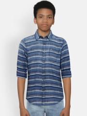 Lee Cooper Boys Blue Striped Casual Shirt