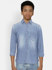 Lee Cooper Boys Blue Solid Denim Shirt