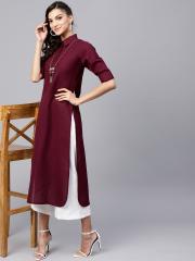 GERUA Women Burgundy Solid Pathani Kurta