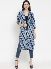 Indibelle Women Blue Printed Longline Shrug